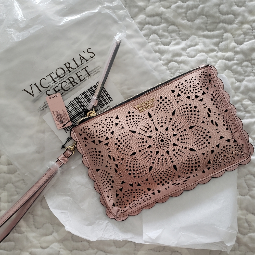 VS rose gold perforated damask design wristlet - Picture 3 of 6